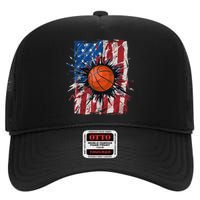 Patriotic Basketball 4th Of July Men USA American Flag Boy High Crown Mesh Back Trucker Hat