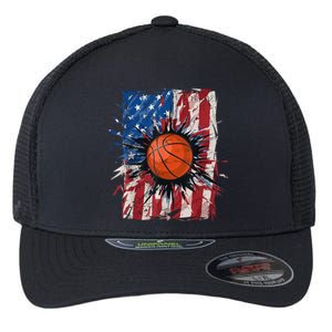 Patriotic Basketball 4th Of July Men USA American Flag Boy Flexfit Unipanel Trucker Cap