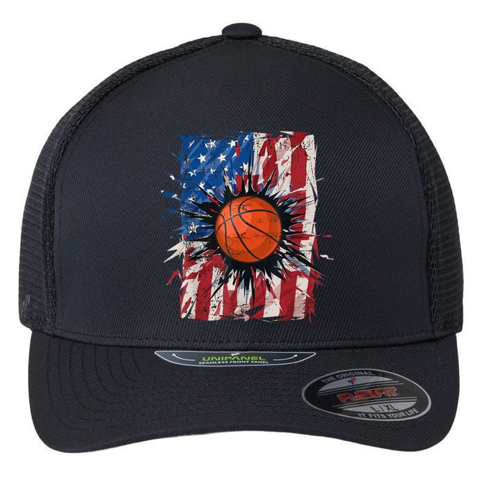 Patriotic Basketball 4th Of July Men USA American Flag Boy Flexfit Unipanel Trucker Cap