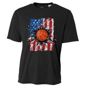 Patriotic Basketball 4th Of July Men USA American Flag Boy Cooling Performance Crew T-Shirt