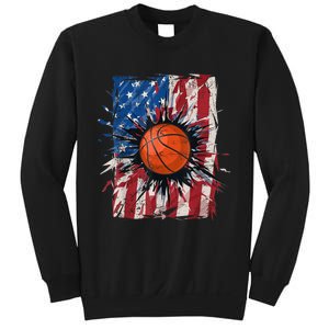 Patriotic Basketball 4th Of July Men USA American Flag Boy Sweatshirt