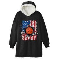 Patriotic Basketball 4th Of July Men USA American Flag Boy Hooded Wearable Blanket