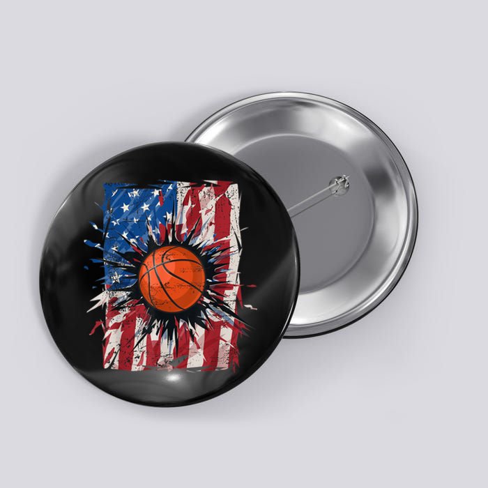 Patriotic Basketball 4th Of July Men USA American Flag Boy Button