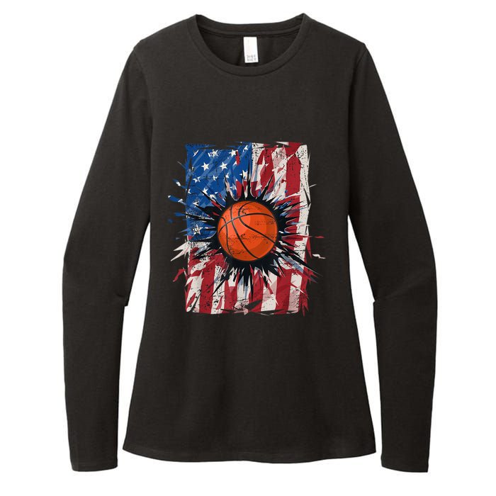 Patriotic Basketball 4th Of July Men USA American Flag Boy Womens CVC Long Sleeve Shirt