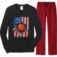 Patriotic Basketball 4th Of July Men USA American Flag Boy Long Sleeve Pajama Set