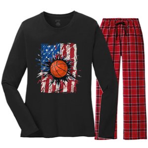 Patriotic Basketball 4th Of July Men USA American Flag Boy Women's Long Sleeve Flannel Pajama Set 