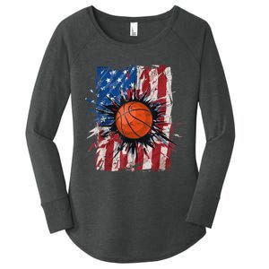 Patriotic Basketball 4th Of July Men USA American Flag Boy Women's Perfect Tri Tunic Long Sleeve Shirt