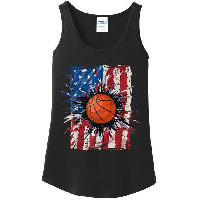 Patriotic Basketball 4th Of July Men USA American Flag Boy Ladies Essential Tank