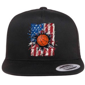 Patriotic Basketball 4th Of July Men USA American Flag Boy Flat Bill Trucker Hat