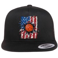 Patriotic Basketball 4th Of July Men USA American Flag Boy Flat Bill Trucker Hat