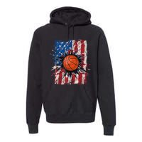 Patriotic Basketball 4th Of July Men USA American Flag Boy Premium Hoodie