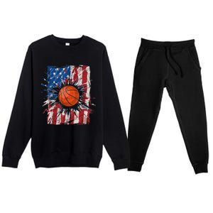 Patriotic Basketball 4th Of July Men USA American Flag Boy Premium Crewneck Sweatsuit Set