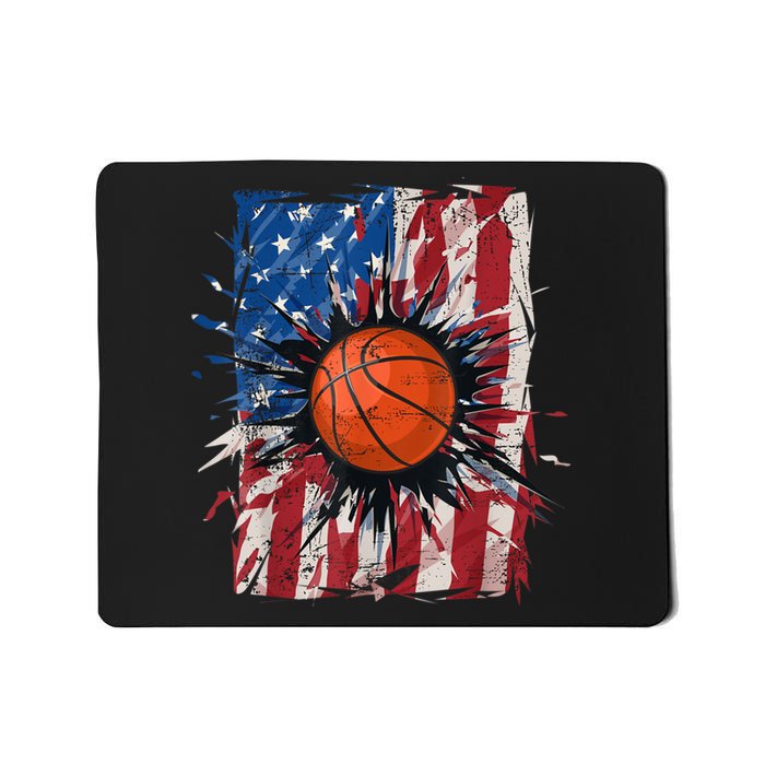 Patriotic Basketball 4th Of July Men USA American Flag Boy Mousepad