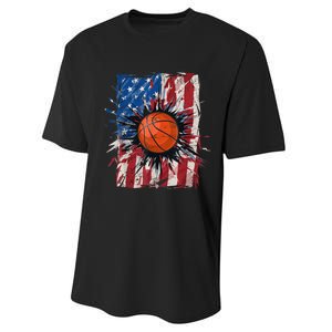 Patriotic Basketball 4th Of July Men USA American Flag Boy Performance Sprint T-Shirt