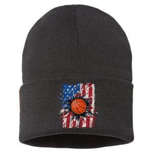 Patriotic Basketball 4th Of July Men USA American Flag Boy Sustainable Knit Beanie