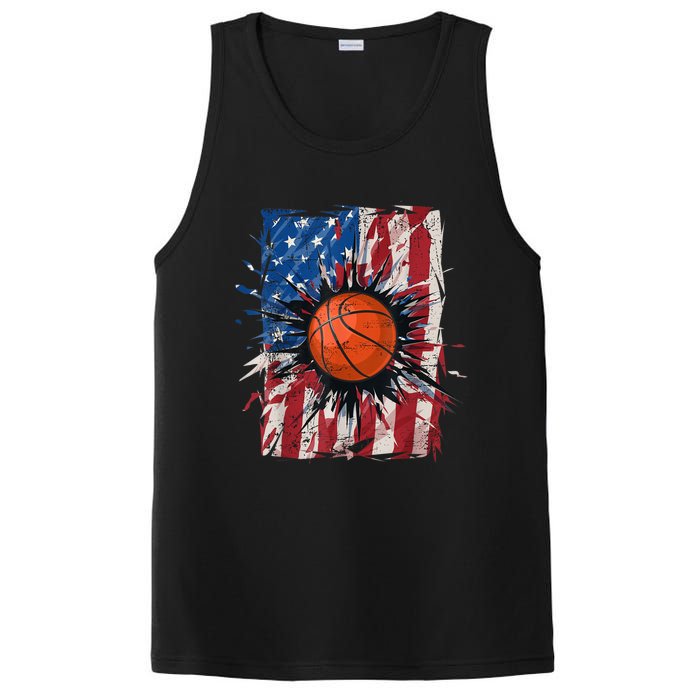 Patriotic Basketball 4th Of July Men USA American Flag Boy PosiCharge Competitor Tank