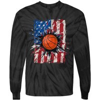 Patriotic Basketball 4th Of July Men USA American Flag Boy Tie-Dye Long Sleeve Shirt