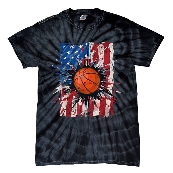 Patriotic Basketball 4th Of July Men USA American Flag Boy Tie-Dye T-Shirt