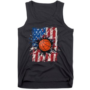 Patriotic Basketball 4th Of July Men USA American Flag Boy Tank Top