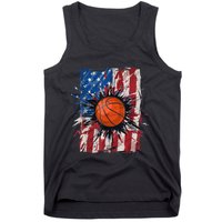 Patriotic Basketball 4th Of July Men USA American Flag Boy Tank Top