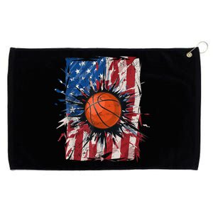 Patriotic Basketball 4th Of July Men USA American Flag Boy Grommeted Golf Towel