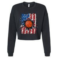 Patriotic Basketball 4th Of July Men USA American Flag Boy Cropped Pullover Crew