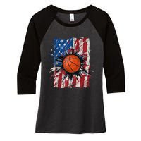 Patriotic Basketball 4th Of July Men USA American Flag Boy Women's Tri-Blend 3/4-Sleeve Raglan Shirt