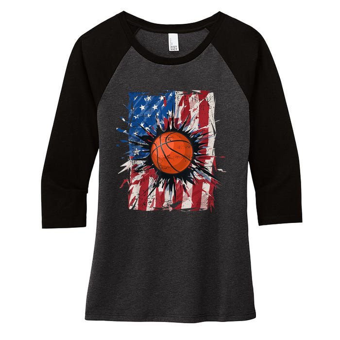 Patriotic Basketball 4th Of July Men USA American Flag Boy Women's Tri-Blend 3/4-Sleeve Raglan Shirt