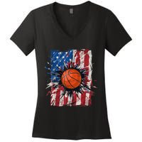 Patriotic Basketball 4th Of July Men USA American Flag Boy Women's V-Neck T-Shirt