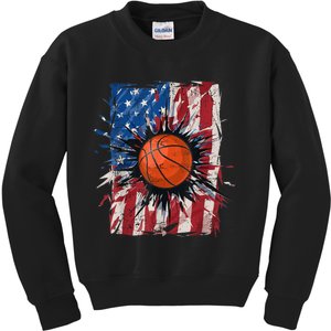 Patriotic Basketball 4th Of July Men USA American Flag Boy Kids Sweatshirt