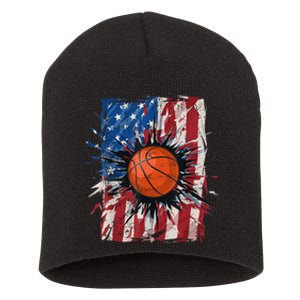 Patriotic Basketball 4th Of July Men USA American Flag Boy Short Acrylic Beanie