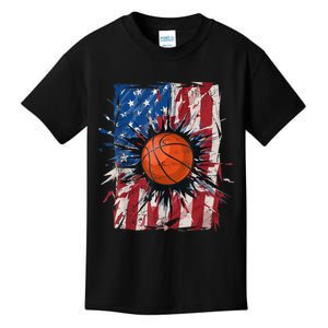 Patriotic Basketball 4th Of July Men USA American Flag Boy Kids T-Shirt