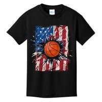 Patriotic Basketball 4th Of July Men USA American Flag Boy Kids T-Shirt