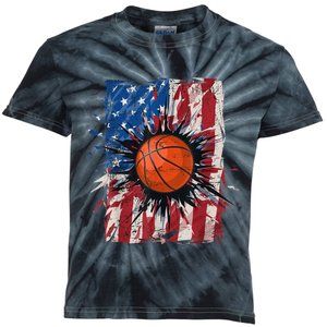 Patriotic Basketball 4th Of July Men USA American Flag Boy Kids Tie-Dye T-Shirt