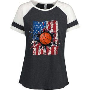 Patriotic Basketball 4th Of July Men USA American Flag Boy Enza Ladies Jersey Colorblock Tee