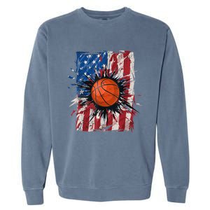 Patriotic Basketball 4th Of July Men USA American Flag Boy Garment-Dyed Sweatshirt