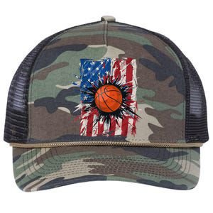 Patriotic Basketball 4th Of July Men USA American Flag Boy Retro Rope Trucker Hat Cap