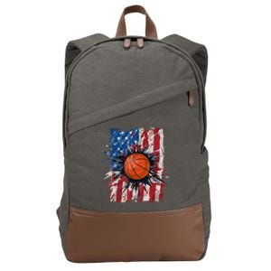 Patriotic Basketball 4th Of July Men USA American Flag Boy Cotton Canvas Backpack