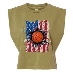 Patriotic Basketball 4th Of July Men USA American Flag Boy Garment-Dyed Women's Muscle Tee