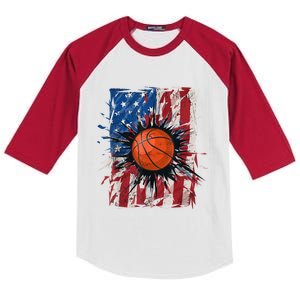 Patriotic Basketball 4th Of July Men USA American Flag Boy Kids Colorblock Raglan Jersey