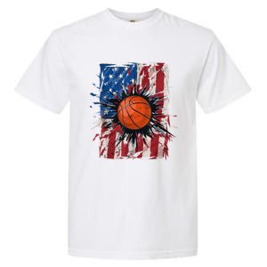 Patriotic Basketball 4th Of July Men USA American Flag Boy Garment-Dyed Heavyweight T-Shirt