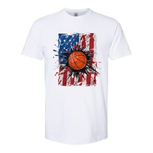 Patriotic Basketball 4th Of July Men USA American Flag Boy Softstyle CVC T-Shirt