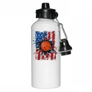 Patriotic Basketball 4th Of July Men USA American Flag Boy Aluminum Water Bottle