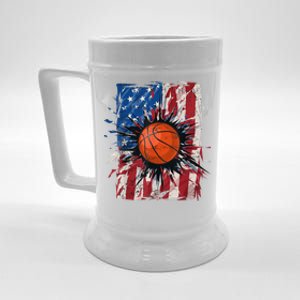 Patriotic Basketball 4th Of July Men USA American Flag Boy Beer Stein