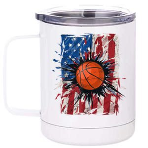 Patriotic Basketball 4th Of July Men USA American Flag Boy 12 oz Stainless Steel Tumbler Cup