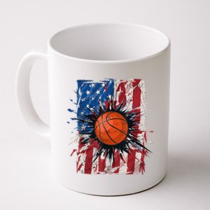 Patriotic Basketball 4th Of July Men USA American Flag Boy Coffee Mug