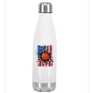 Patriotic Basketball 4th Of July Men USA American Flag Boy Stainless Steel Insulated Water Bottle