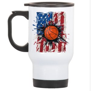 Patriotic Basketball 4th Of July Men USA American Flag Boy Stainless Steel Travel Mug