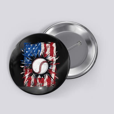 Patriotic Baseball 4th Of July Men USA American Flag Button