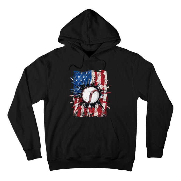 Patriotic Baseball 4th Of July Men USA American Flag Tall Hoodie